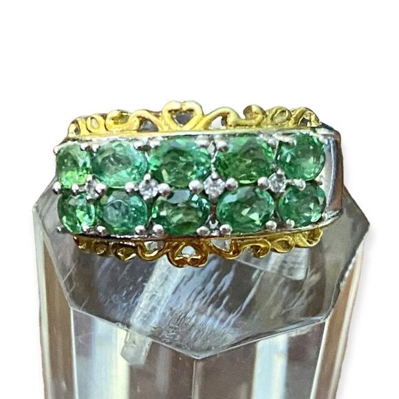 14K Gold Silver Platinum Natural Chrome Diopside Stone Statement Gemstone Ring - Picture 2 of 4